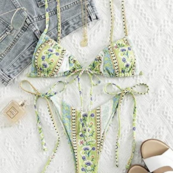 WDIRARA Women's Floral Print Tie Side Swimwear Straps Bikini - Picture 5 of 5